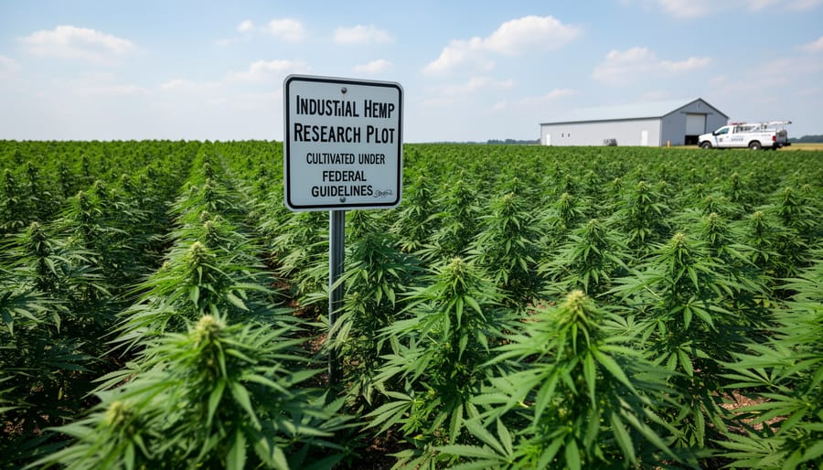 Dense green cannabis plants growing in an outdoor agricultural field at golden hour