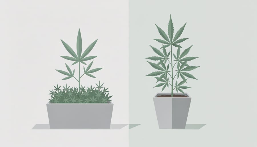 Two unlabeled jars containing different cannabis plant materials on a lab workbench